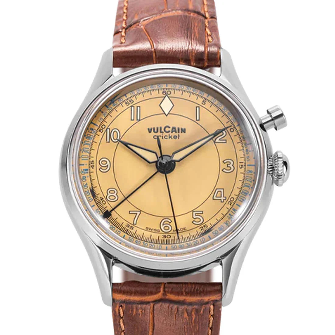 Vulcain Cricket met handopwinding, bruin-kaki, 39 mm