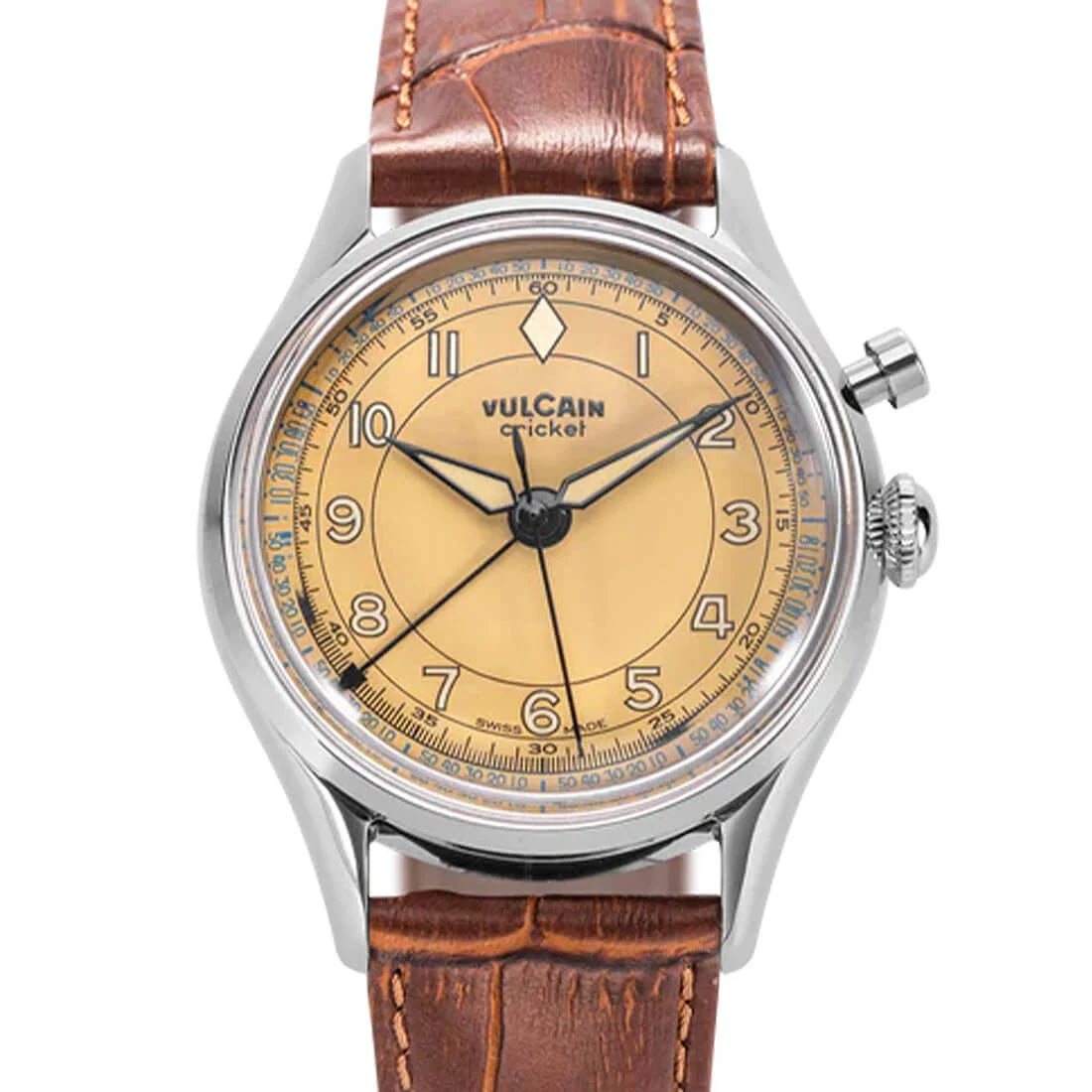 Vulcain Cricket met handopwinding, bruin-kaki, 39 mm