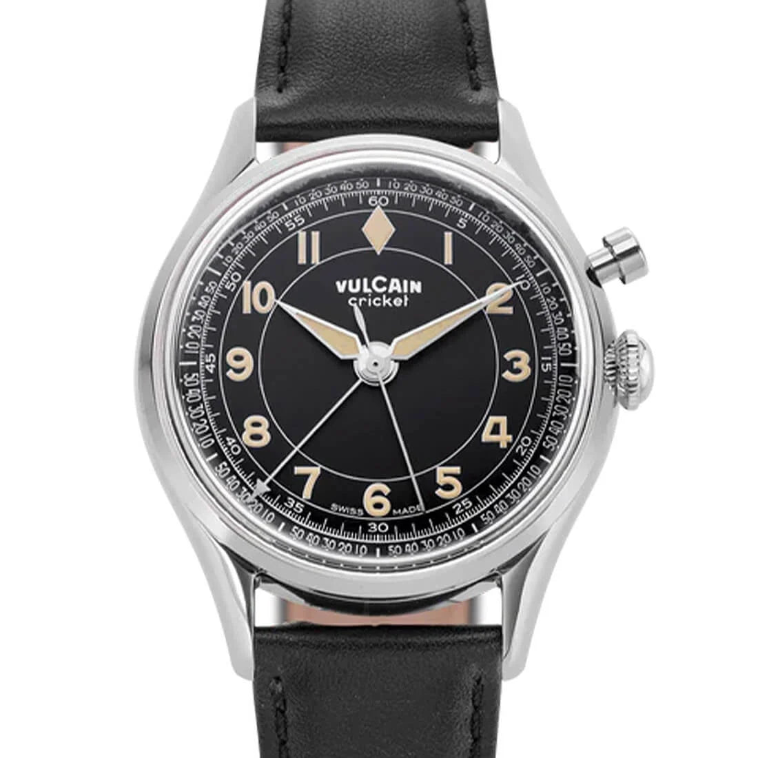 Vulcain Cricket met handopwinding, zwart, 39 mm
