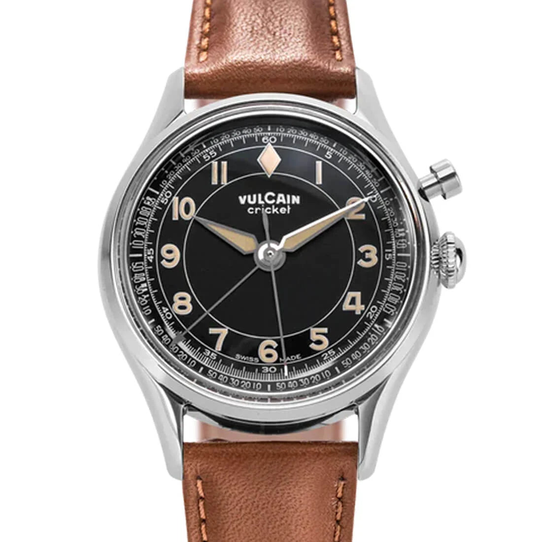 Vulcain Cricket met handopwinding, zwart, 39 mm