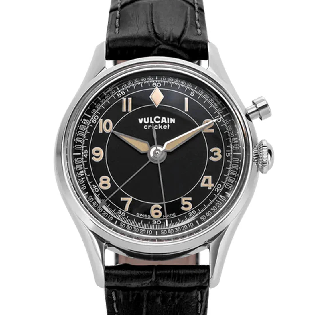 Vulcain Cricket met handopwinding, zwart, 39 mm