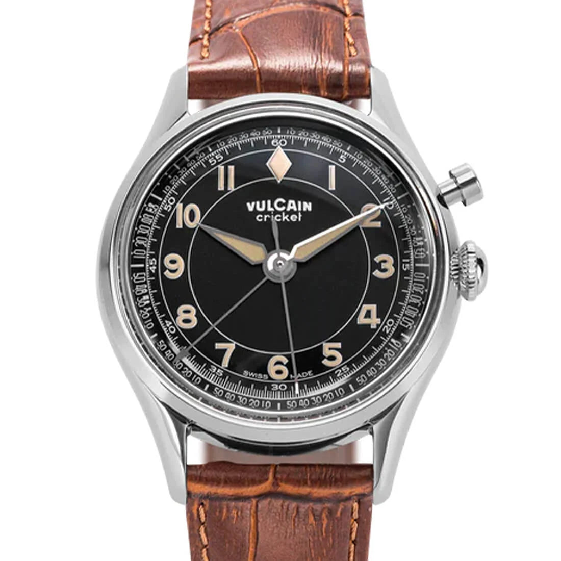 Vulcain Cricket met handopwinding, zwart, 39 mm