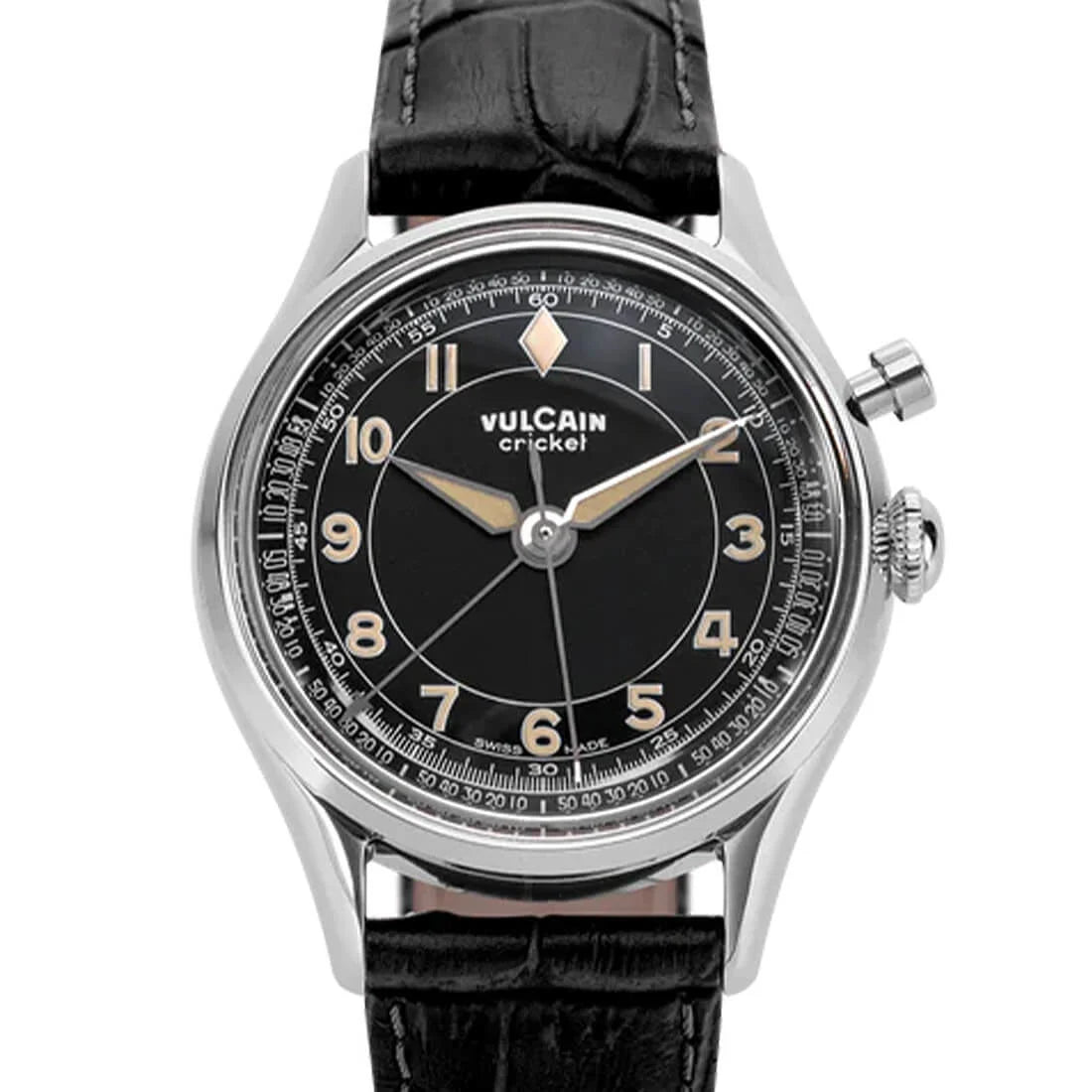 Vulcain Cricket met handopwinding, zwart, 39 mm