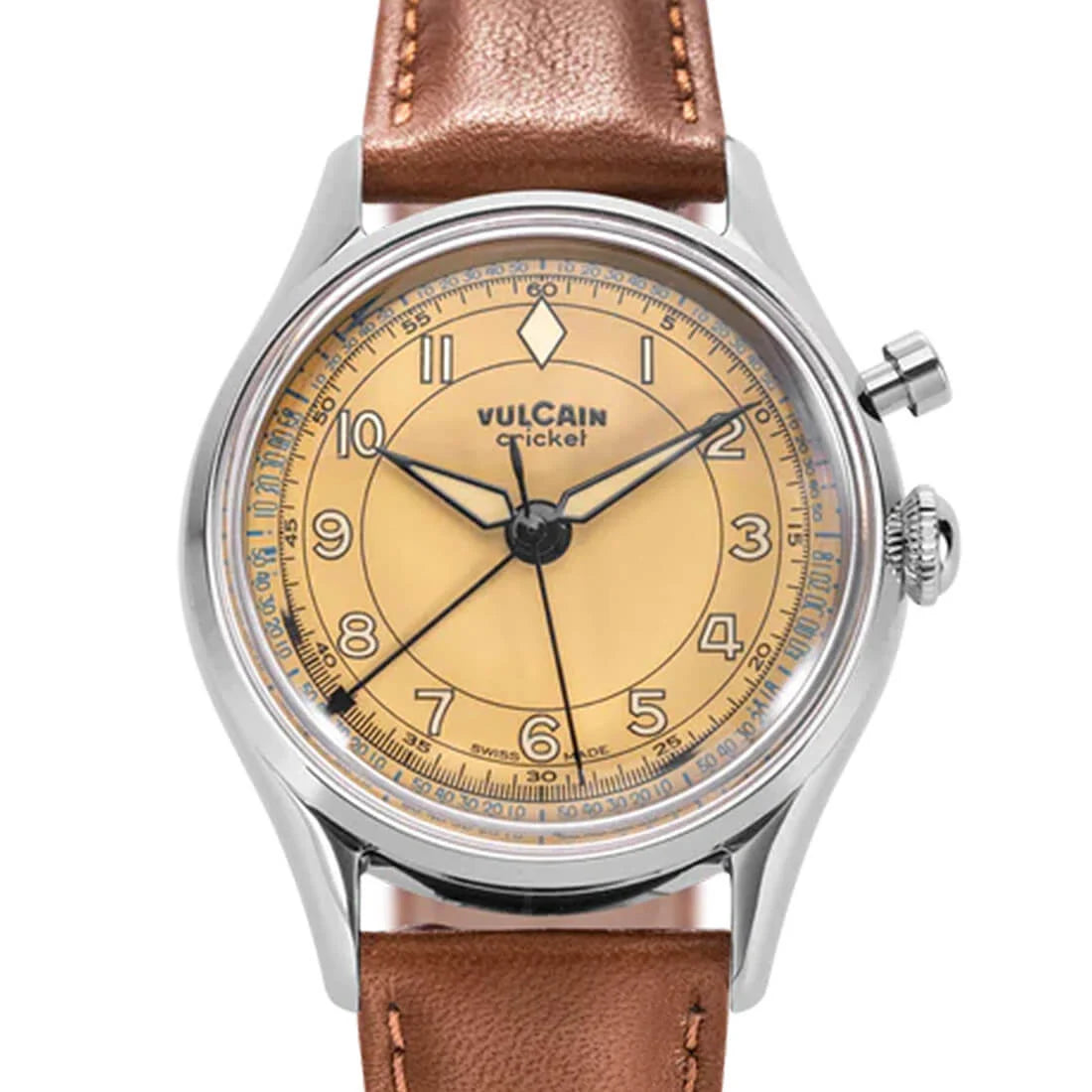Vulcain Cricket met handopwinding, bruin-kaki, 36 mm