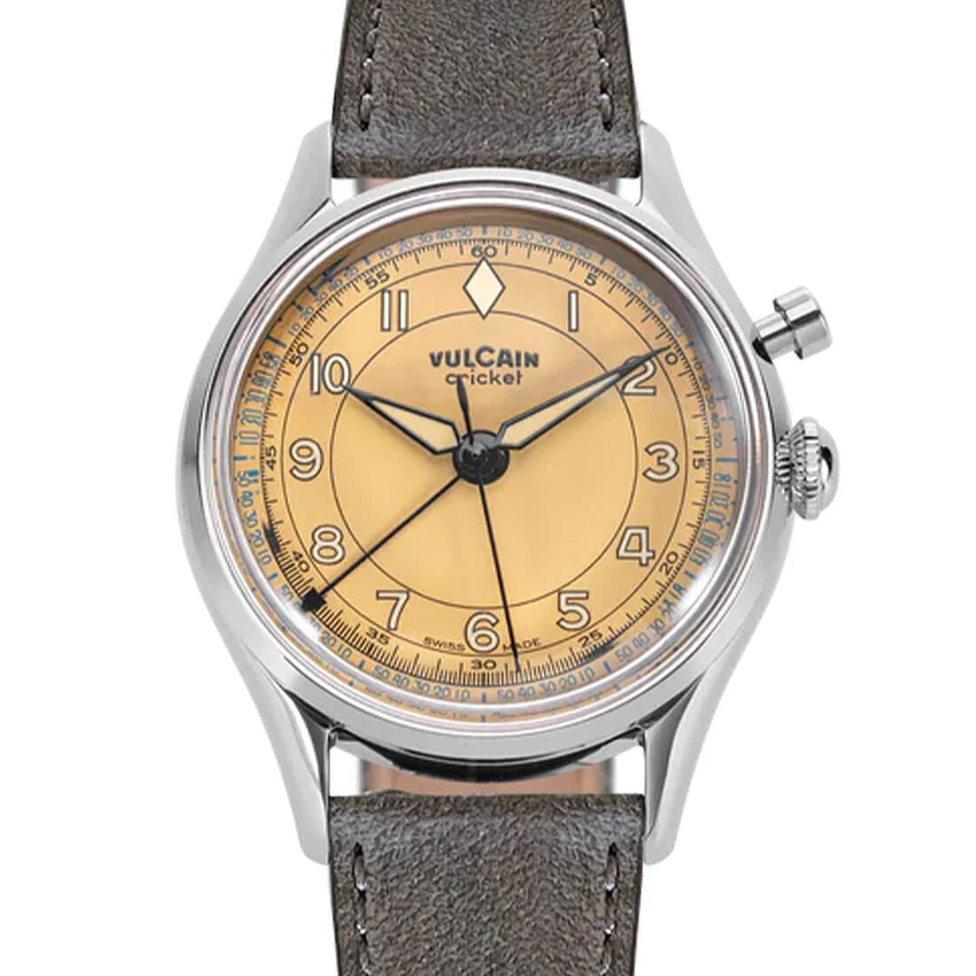 Vulcain Cricket met handopwinding, bruin-kaki, 36 mm