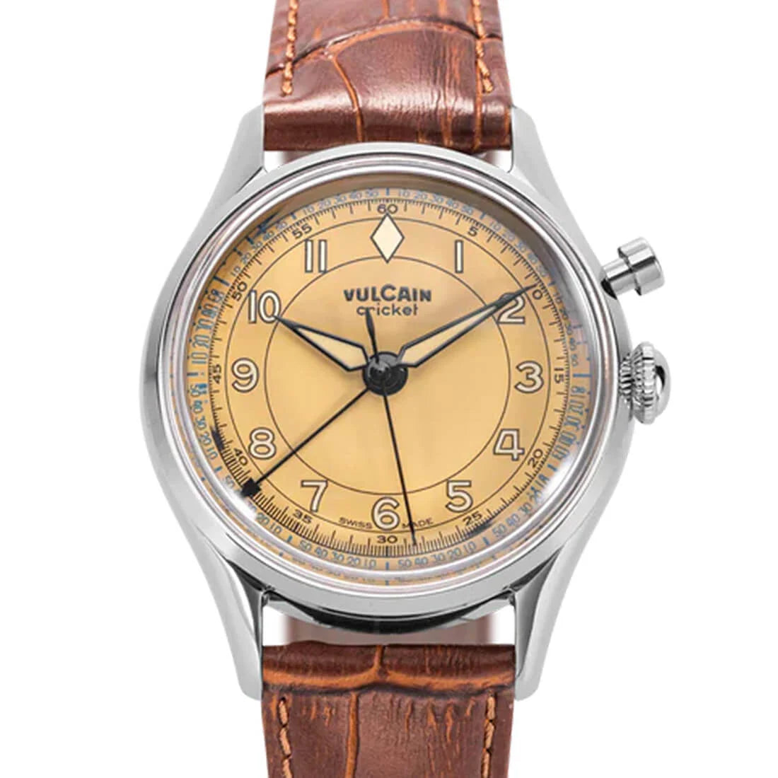 Vulcain Cricket met handopwinding, bruin-kaki, 36 mm
