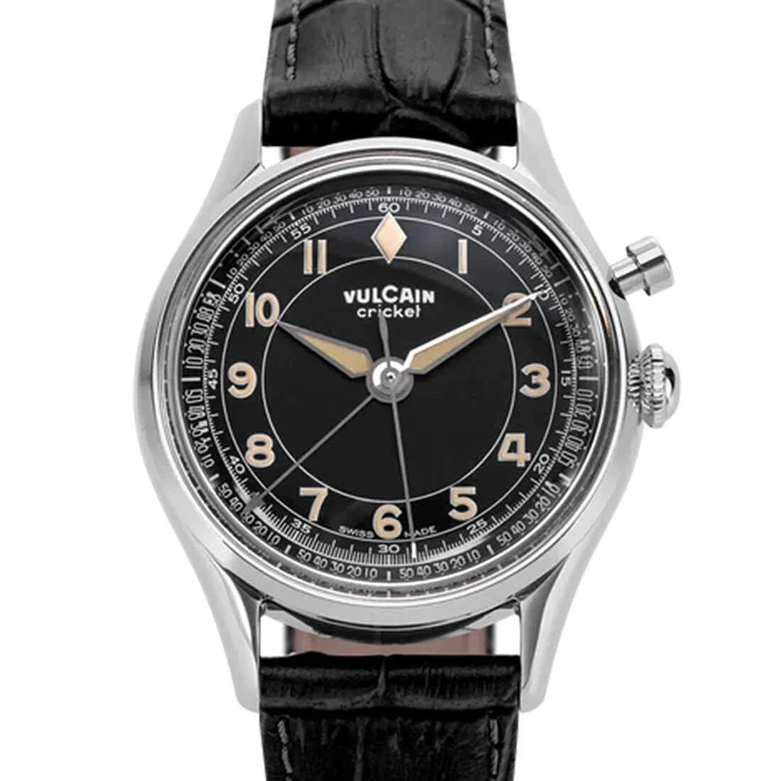 Vulcain Cricket met handopwinding, zwart, 36 mm
