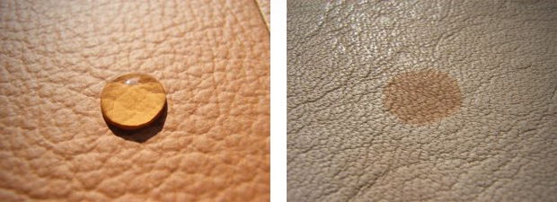 The surface of pigmented smooth leather is water-repellent, but drops can penetrate unhindered into aniline leather.